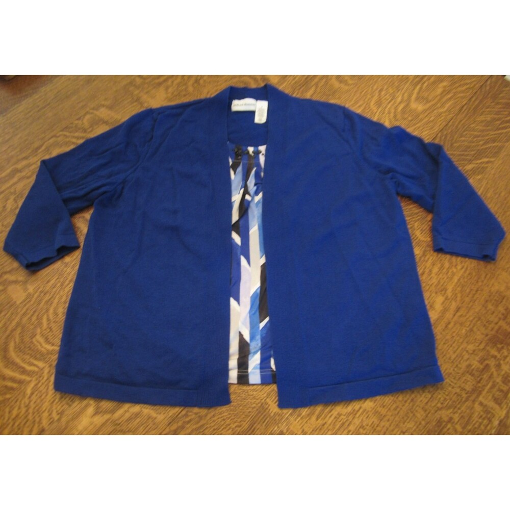 Alfred Dunner Blue/black/white Round jeweled Neck 3/4 Sleeve Layered Top Size XL
